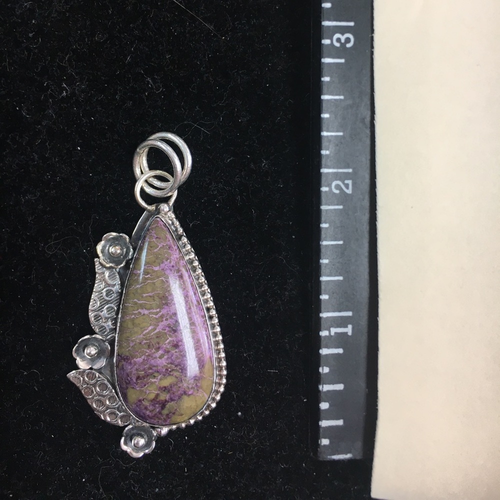 Sterling silver variscite in purpurite pendant new